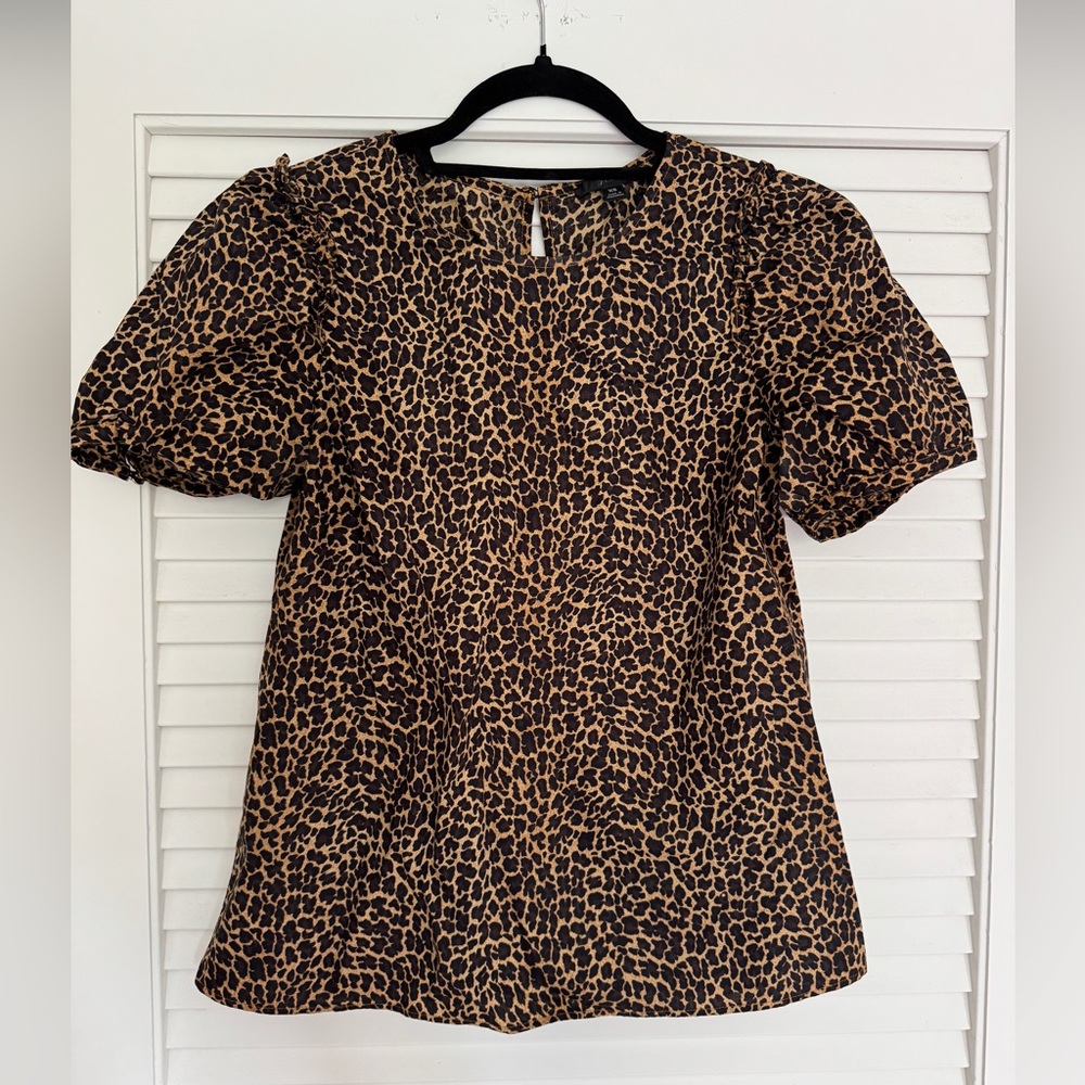 NWOT J. Crew Animal Print Puff Sleeve Blouse 100% cotton - Picture 2 of 6